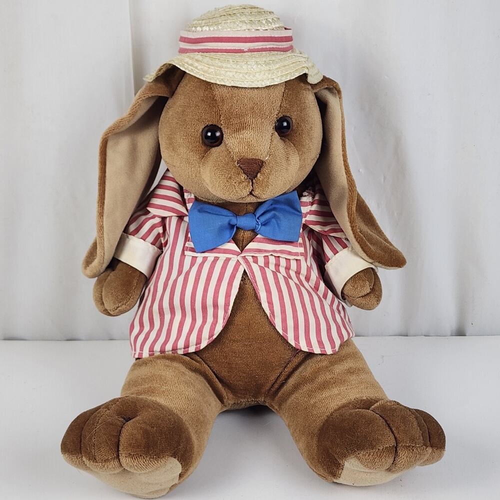 VTG Commonwealth Barber Shop Brown Plush Bunny w/ Jacket & Straw Hat 1993